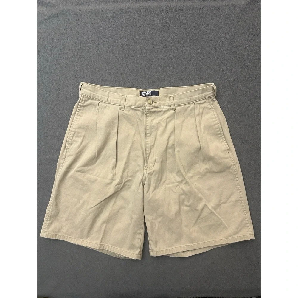 VINTAGE Polo Ralph Lauren Shorts Mens 36 Tan 90s Cotton Double Pleated